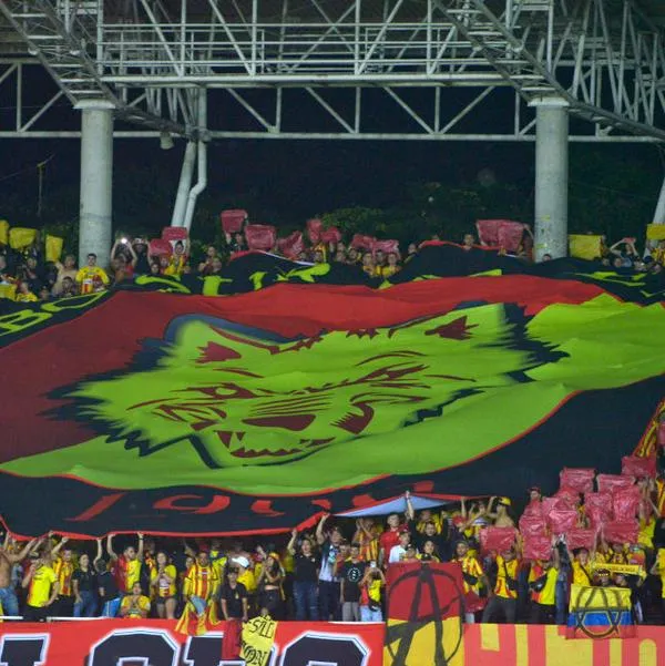 PEREIRA, COLOMBIA - AUGUST 2: Fans of Pereira cheer for their team prior the Copa CONMEBOL Libertadores round of 16 match first leg between Deportivo Pereira and Independiente del Valle at Estadio Hernan Ramirez Villegas on August 2, 2023 in Pereira, Colombia. (Photo by Gabriel Aponte/Getty Images)