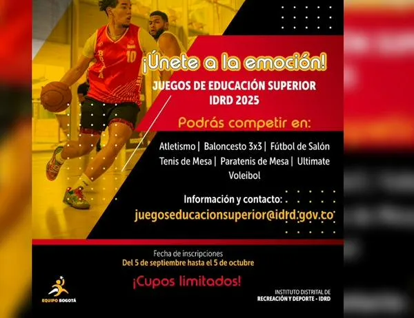 Abren inscripciones para los Juegos de Educación Superior IDRD 2025 en Bogotá 