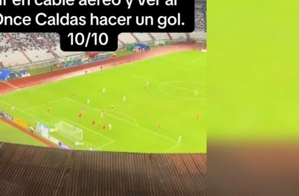 Manizales: grabó gol del Once Caldas desde las alturas, mientras estrenaba la línea 3 del cable aéreo