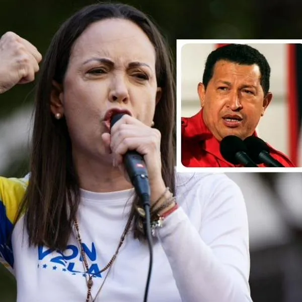 Fotos de María Corina Machado y Hugo Chávez, en nota de cómo María Corina Machado, premio Nobel de Paz, pulló a Hugo Chávez en Venezuela