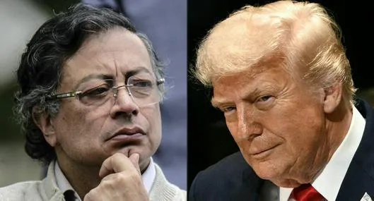(COMBO) This combination of pictures created on September 29, 2025 shows Colombia's President Gustavo Petro gesturing during the enactment of the new labor law at the Quinta de Bolivar museum in Bogota on June 25, 2025, and US President Donald Trump delivering remarks to the United Nations General Assembly at the UN headquarters in New York City on September 23, 2025. On September 29, 2025, during a cabinet meeting, Colombia's President Gustavo Petro took the opportunity to lash out at his US counterpart, Donald Trump, accusing him once again of being complicit in the genocide in Gaza. If Mr. Trump continues to be complicit in genocide, as he has been to date, he deserves nothing more than prison, and his army should not obey him, Petro said at the Council meeting, which was broadcast on public television. (Photo by Andrea ARIZA and Brendan SMIALOWSKI / AFP)