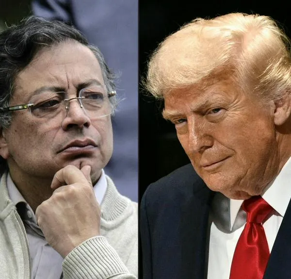 (COMBO) This combination of pictures created on September 29, 2025 shows Colombia's President Gustavo Petro gesturing during the enactment of the new labor law at the Quinta de Bolivar museum in Bogota on June 25, 2025, and US President Donald Trump delivering remarks to the United Nations General Assembly at the UN headquarters in New York City on September 23, 2025. On September 29, 2025, during a cabinet meeting, Colombia's President Gustavo Petro took the opportunity to lash out at his US counterpart, Donald Trump, accusing him once again of being complicit in the genocide in Gaza. If Mr. Trump continues to be complicit in genocide, as he has been to date, he deserves nothing more than prison, and his army should not obey him, Petro said at the Council meeting, which was broadcast on public television. (Photo by Andrea ARIZA and Brendan SMIALOWSKI / AFP)