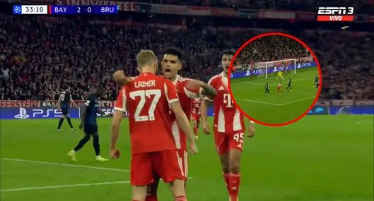 Gol de Luis Díaz hoy en Champions League con Bayern Múnich ante Brujas: video