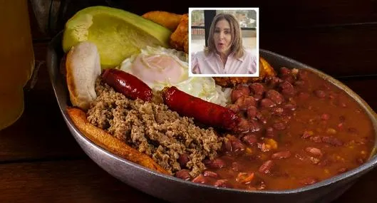 Fotos de bandeja paisa y Carmina Villegas, en nota de cuál es el peor error común en bandeja paisa en Colombia, según Carmina Villegas
