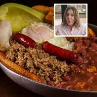 Fotos de bandeja paisa y Carmina Villegas, en nota de cuál es el peor error común en bandeja paisa en Colombia, según Carmina Villegas