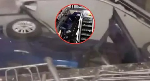 Así quedó el carro que cayó de lo alto en un centro comercial de Paraguay