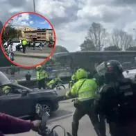 Momento en el que la Policía captura a unos motociclistas que atacaron a un funcionario, en medio de los bloqueos en Bogotá
