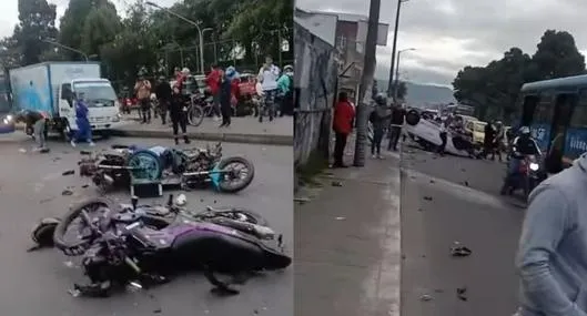 Así quedaron los vehículos involucrados en un accidente en Bogotá, que dejó a dos motociclistas sin vida