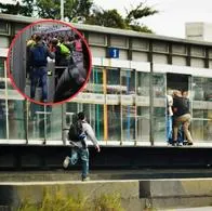 Pelea de unos vigilantes con un supuesto colado dentro de una estación de Transmilenio