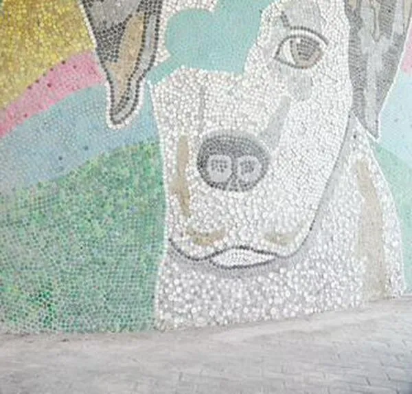 El mural hecho con 80.000 tapas recicladas en la estación Bicentenario