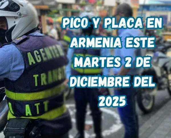 Pico y placa en Armenia (Quindío) este martes, 2 de diciembre del 2025