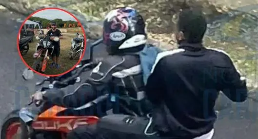 Al fondo, los ladrones en moto que asesinaron a Jean Claude Bossard (círculo), en medio de un robo en Bogotá
