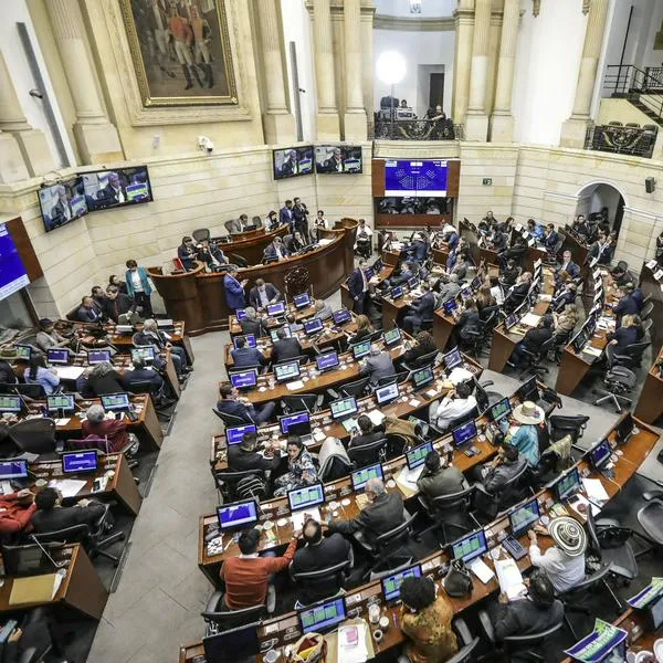 A general view shows the Colombian Senate during the debate on the recreational use of marijuana for adults, in the plenary hall of the congress of the republic at Bogota, on June 20, 2023. The Colombian Congress is discussing a constitutional reform that seeks to legalize the production and commercialization of cannabis for adults. (Photo by Juan Pablo Pino / AFP)
