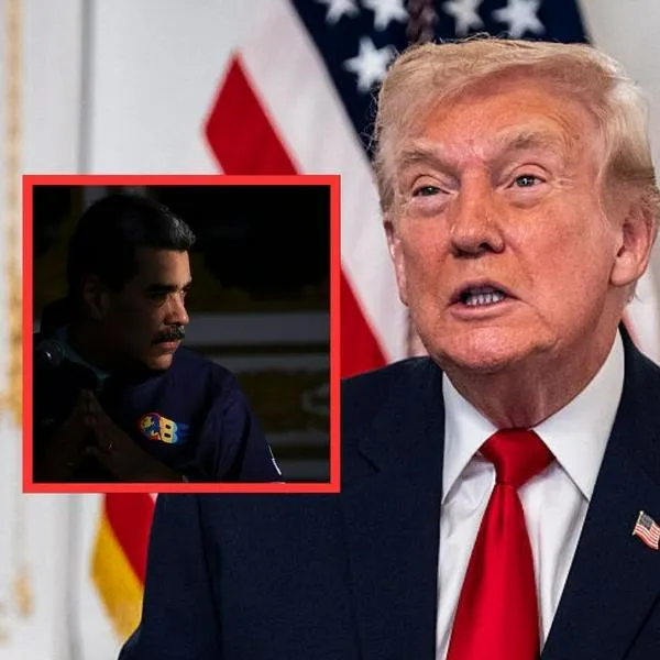 Al fondo, Donald Trump; y en el recuadro, Nicolás Maduro  Composición Pulzo con fotos de AFP