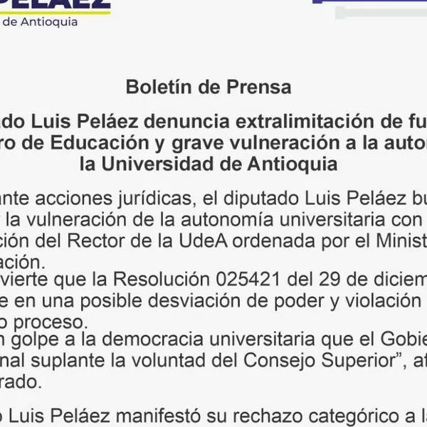Denuncian extralimitación de funciones del ministro de Educación y grave vulneración a la autonomía de la UdeA