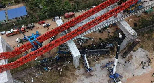Accidente en Tailandia de grúa que cayó sobre tren dejó 32 muertos y 60 heridos
