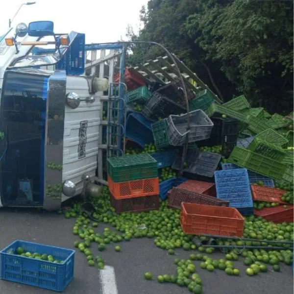 Camión se volcó en Autopista Norte (Bogotá) y dejó la carretera llena de frutas