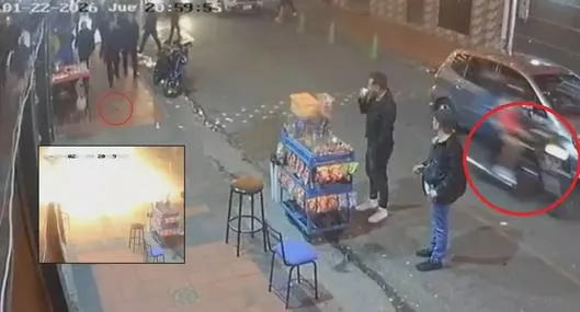 Imágenes del momento cuando unos sujetos lanzaron una granada en el barrio Santa Fe, en Bogotá