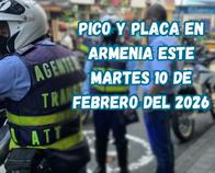 Pico y placa en Armenia (Quindío) este martes, 10 de febrero del 2026