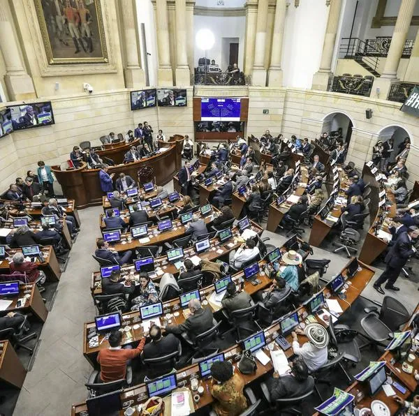 A general view shows the Colombian Senate during the debate on the recreational use of marijuana for adults, in the plenary hall of the congress of the republic at Bogota, on June 20, 2023. The Colombian Congress is discussing a constitutional reform that seeks to legalize the production and commercialization of cannabis for adults. (Photo by Juan Pablo Pino / AFP)
