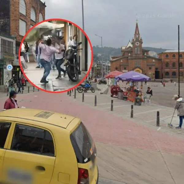 En círculo, la pelea con machetes de vendedores informales en el sector del 20 de Julio en Bogotá (fondo)