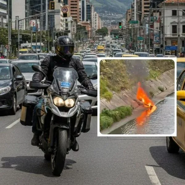Motociclista en Bogotá arrojó y quemó su moto tras comparendos: momento en video
