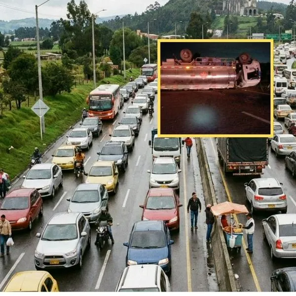 Cierre vía Zipaquirá - Cajicá hoy por camión que lleva combustible y se volcó 