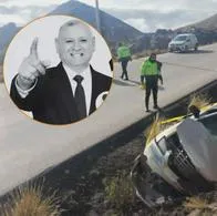 Así quedó el carro accidentado en el que murió Napoleón Becerra (círculo), candidato presidencial en Perú