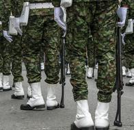 Military police formation, Soldiers in training, Public force in formation discipline. High quality photo