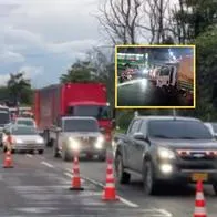 Trancón Autopista Norte Bogotá hoy por accidente entre moto y camión de lechona