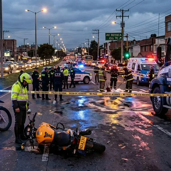 Leider Israel Gómez Torres, patrullero de 25 años, murió en accidente en la avenida Boyacá tras resbalar con ACPM y caer bajo un camión.