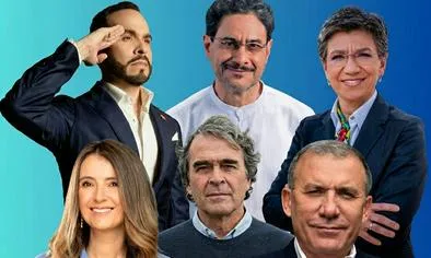 Candidatos Abelardo de la Espriella, Iván Cepeda, Claudia López, Paloma Valencia, Sergio Fajardo y Roy Barreras, fueron invitados a participar al conversatorio. Composición creada con Gemini.