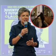 Claudia López (fondo) se despachó contra Vicky Dávila por una foto de ella en la iglesia (círculo)