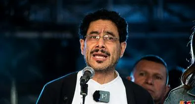 Pre-presidential candidate Ivan Cepeda Castro gives a speech during a rally in Bogota, Colombia, on January 20, 2026. (Photo by Sebastian Barros/NurPhoto via Getty Images)