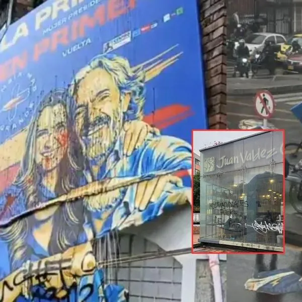 Juan Valdez (Bogotá) fue grafiteado durante protestas en sede de Paloma Valencia