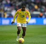 HARRISON, NEW JERSEY - MARCH 07: Linda Caicedo #18 of Colombia controls the ball against the United States during a SheBelieves Cup match at Sports Illustrated Stadium on March 07, 2026 in Harrison, New Jersey.  (Photo by Stephen Nadler/ISI Photos/USSF/Getty Images)