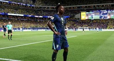 Vinicius Júnior celebrando su gol en la victoria de Brasil vs. Haití por el Mundial 2026