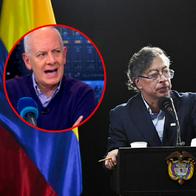De fondo, el presidente Gustavo Petro participa en un evento en Bogotá, el 19 de mayo de 2026; resaltado, el periodista Felipe Zuleta, en Blu Radio 