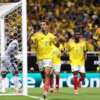 Daniel Muñoz, # 2 de Colombia, celebra con sus compañeros al anotar el primer gol del equipo durante el partido del Grupo K de la Copa Mundial de la Fifa ante la RD del Congo en el Estadio Guadalajara el 23 de junio de 2026 en Zapopan, México.