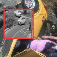 Impresionante caída de taxi a un caño en localidad de Usme, al sur de Bogotá