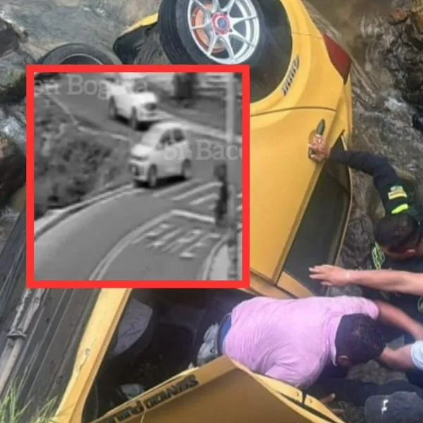 Impresionante caída de taxi a un caño en localidad de Usme, al sur de Bogotá