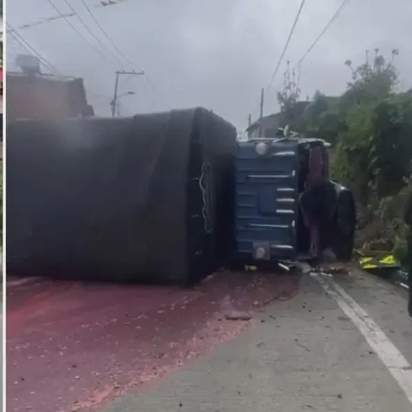 Vía Bogotá–La Calera está completamente cerrada por accidente; camión se volcó