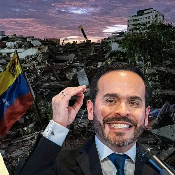 Delcy Rodríguez, presidenta interina de Venezuela, y Abelardo de la Espriella, presidente electo de Colombia, sobre escombros que quedaron después de los temblores en Venezuela. 