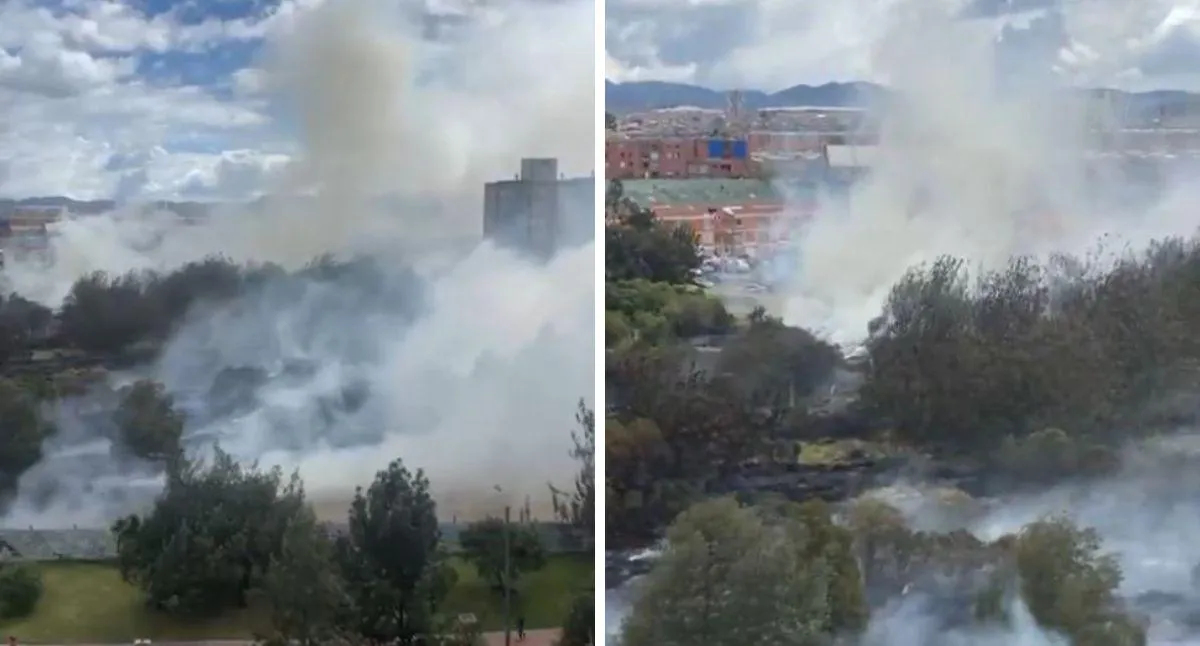 Así se vio el incendio ocurrido sobre la avenida Guayacanes de Bogotá este jueves 16 de julio