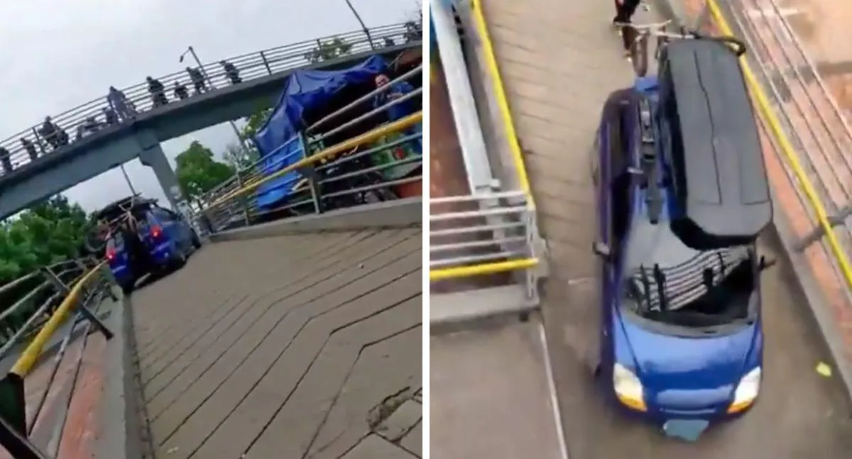 Conductor subió su carro a puente peatonal en Bogotá: video se hizo viral