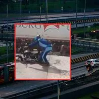 Motociclista se fue de vivo en trancón y terminó entre cemento fresco