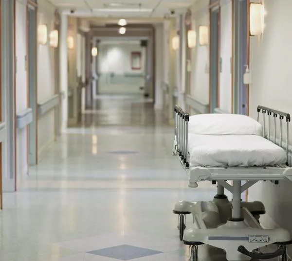 Gurney in hospital hallway