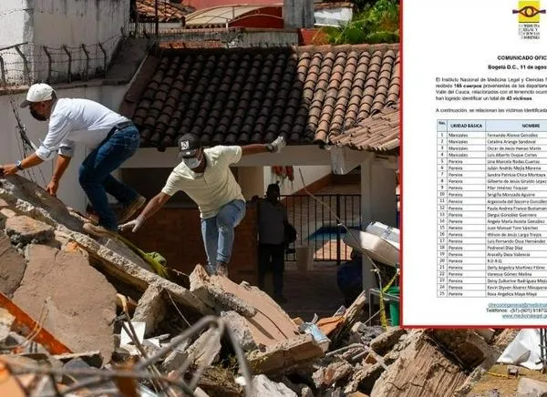 Medicina Legal ha identificado 43 víctimas tras el terremoto