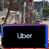 De fondo, imagen ilustrativa del terremoto; resaltado, el logo de Uber