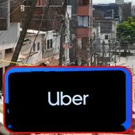 De fondo, imagen ilustrativa del terremoto; resaltado, el logo de Uber